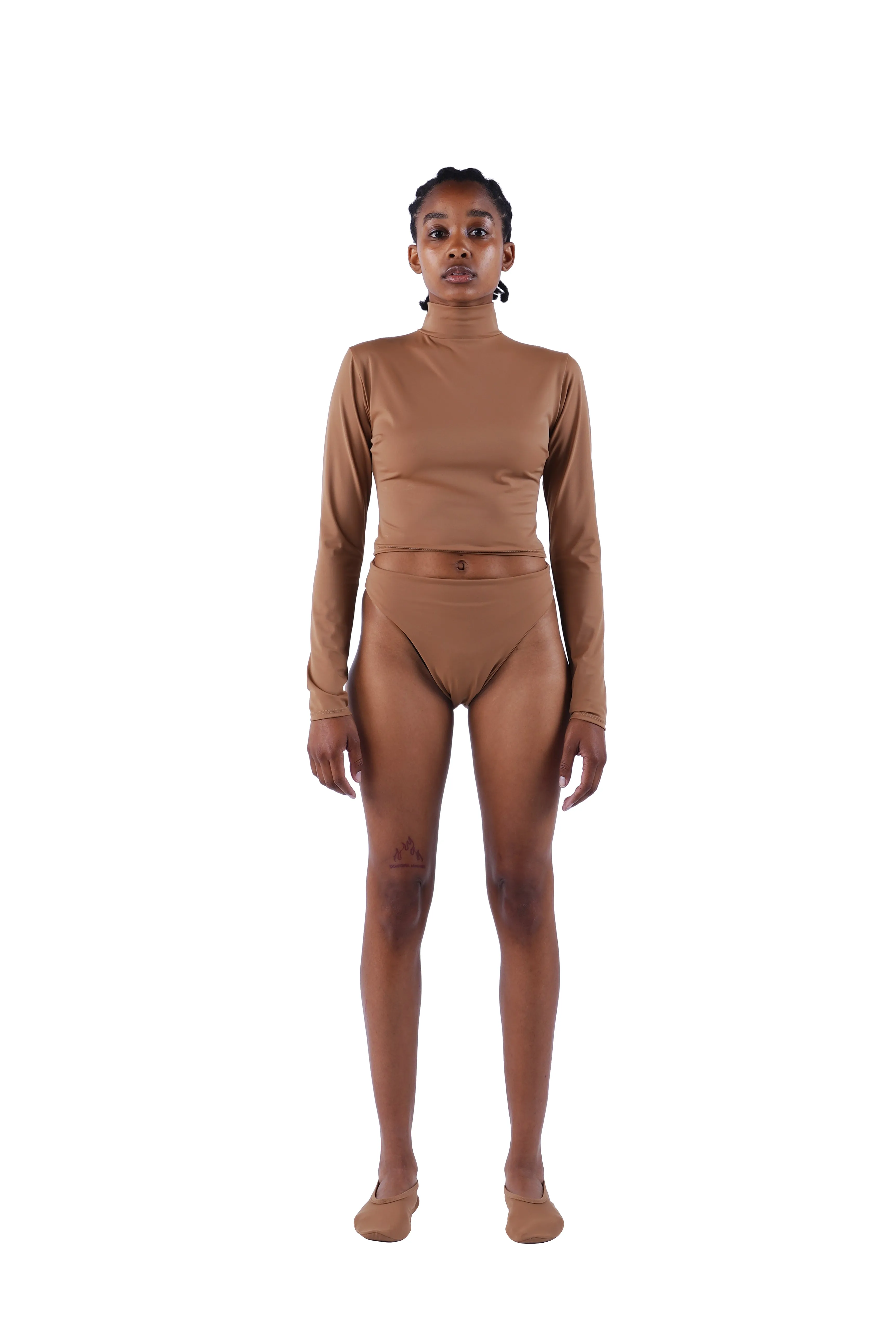 The Long Sleeve Mock Crop - Nude 02