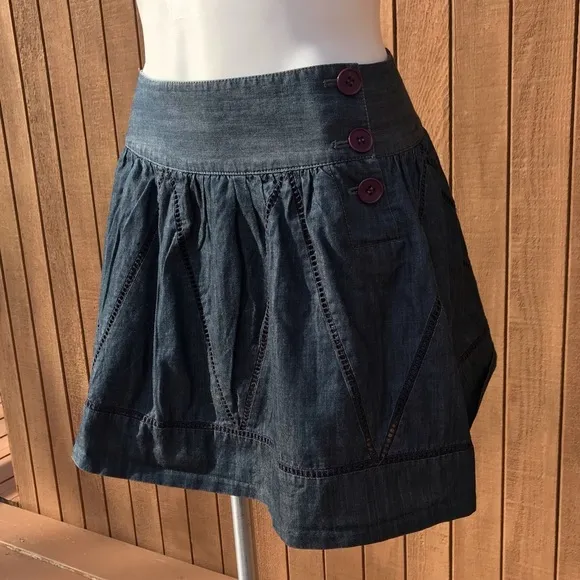 Theory Pleated Denim Miniskirt Eyelet Lace 4