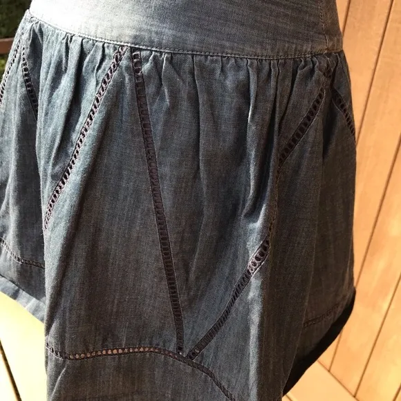 Theory Pleated Denim Miniskirt Eyelet Lace 4
