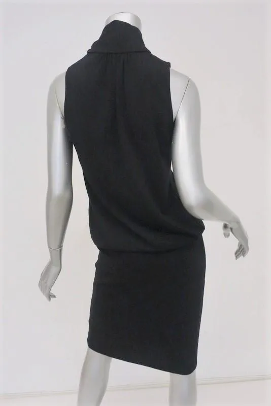 Theory Turtleneck Dress Jira Fair Black Wool Size Small Sleeveless Blouson NEW