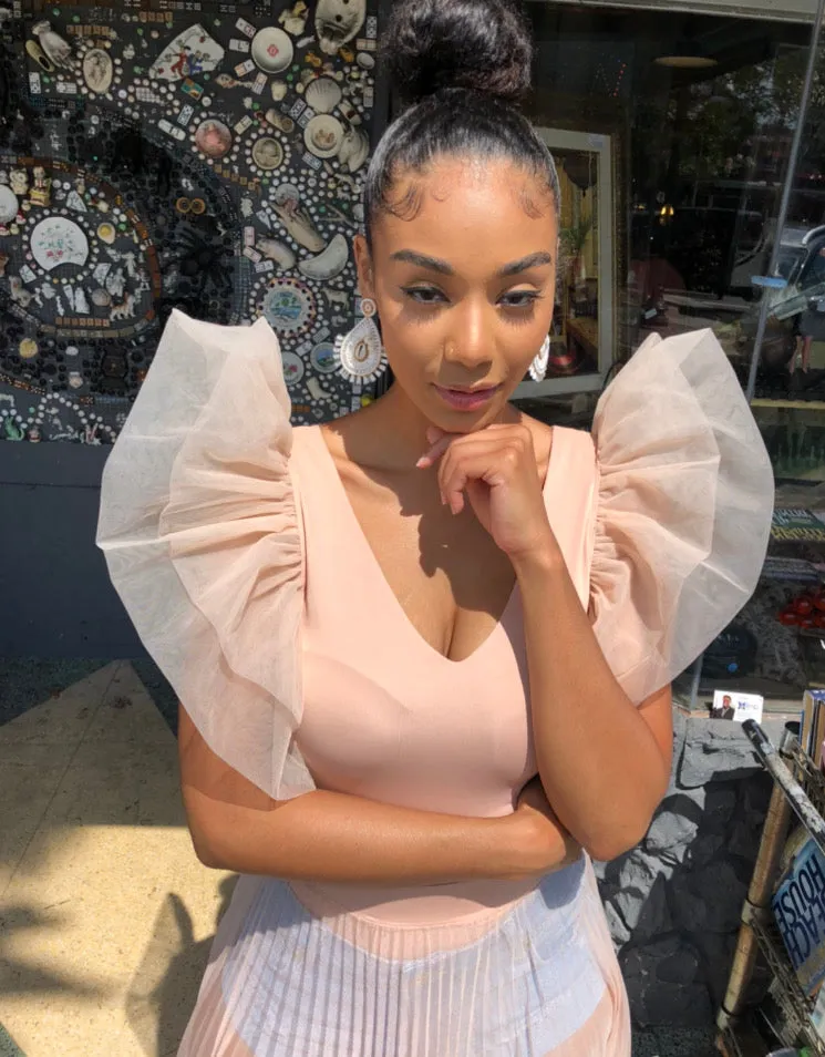 Tulle Sleeve Dreams Top (NUDE)