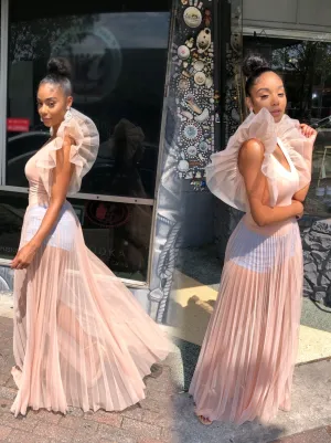 Tulle Sleeve Dreams Top (NUDE)