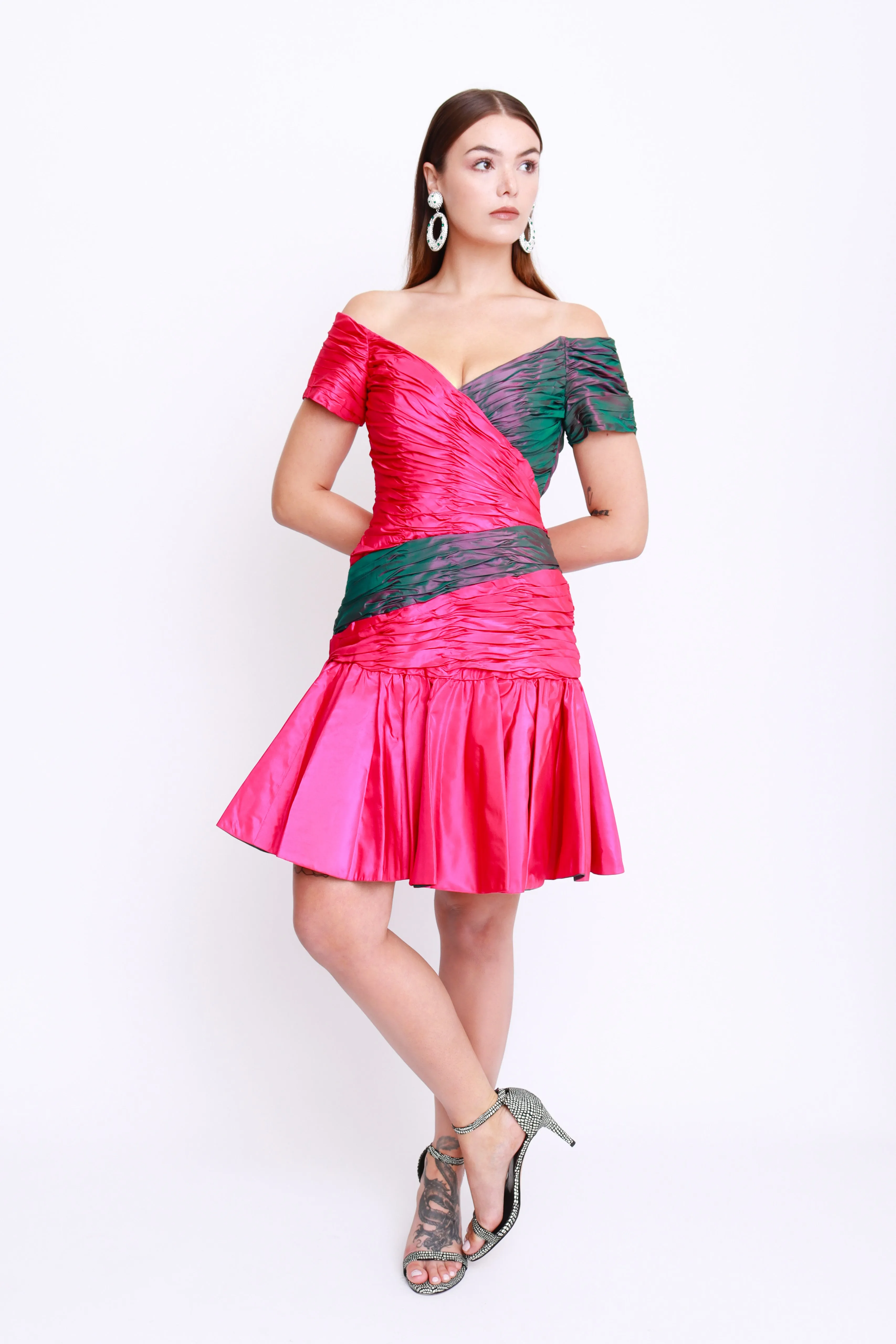 Two Tone Ruched Cocktail Dress