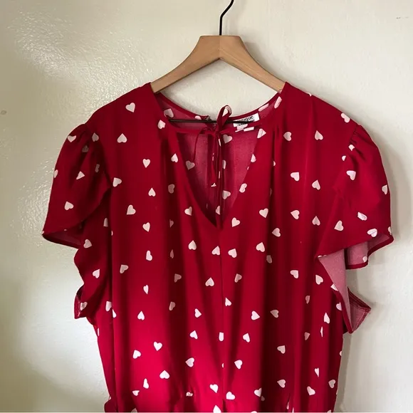 Unique Vintage | Red &amp; White Hearts Print Dahlia Swing Dress