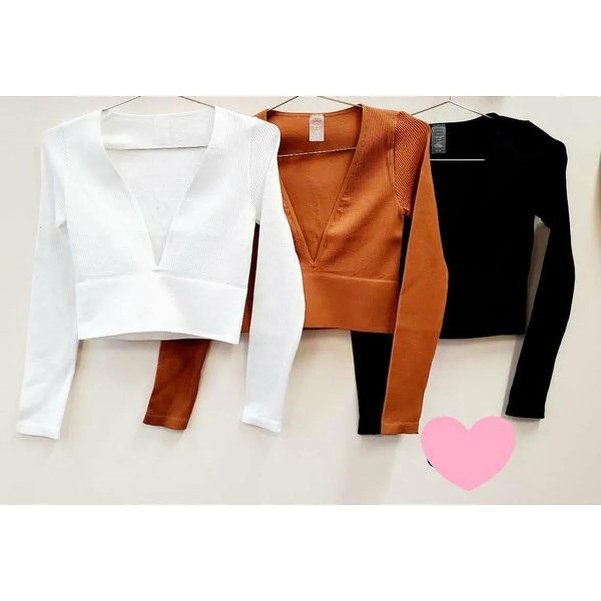 V Plunge Ribbed Longsleeve Crop Top - Copper