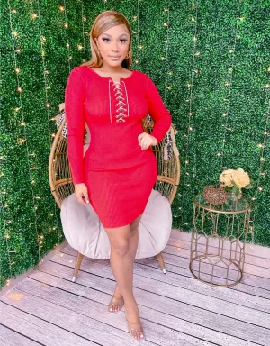 Vibrant Valentine RED “Rhinestone Lace Up “Dress !