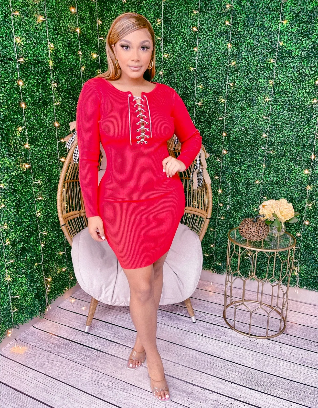 Vibrant Valentine RED “Rhinestone Lace Up “Dress !