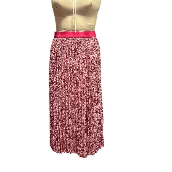 Vince Camuto Pink/Ivory Pleated Floral Midi Skirt Lightweight Feminine Girly XL