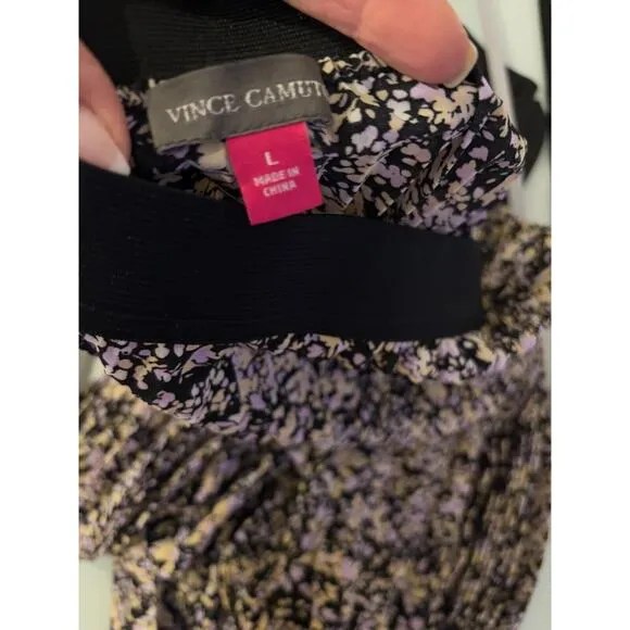 Vince Camuto Women's Pleated Midi Skirt Black with Floral Pattern Size L