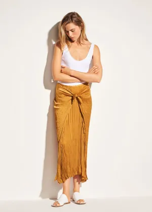 Vince Pleated Crepe de Chine Tie Front Skirt Tumeric