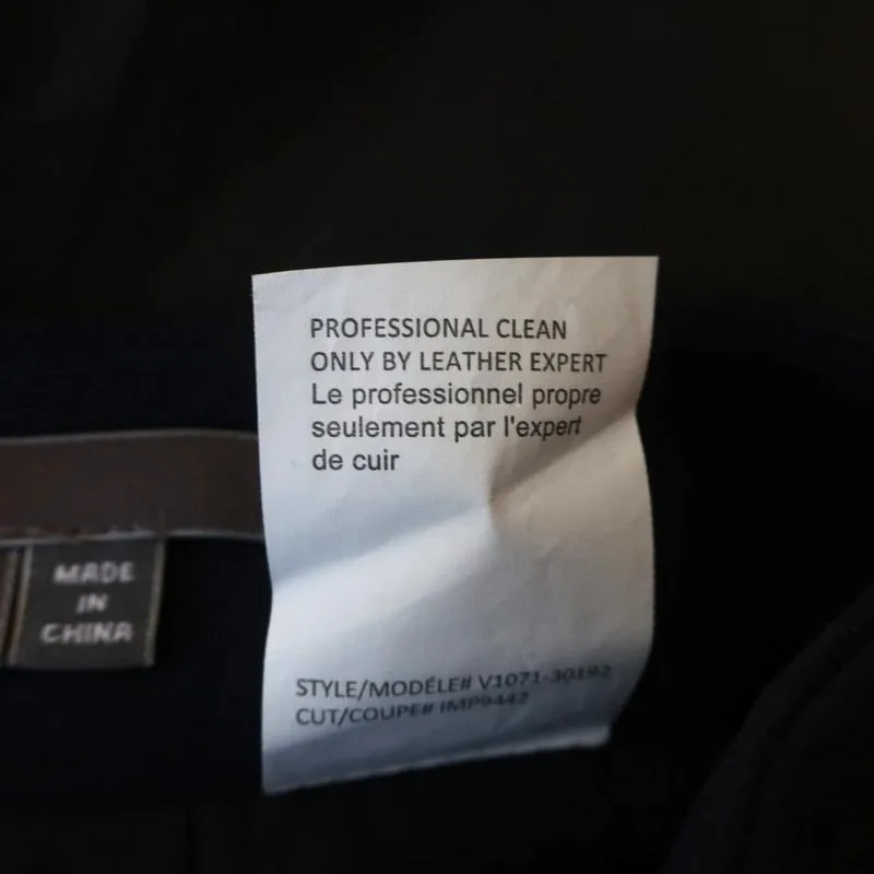 Vince Pleated Skirt Navy Stretch Wool & Black Leather Size 0