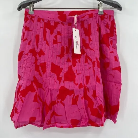 Vineyard Vines Women's Pink Cuckoo Tropical Floral Pintuck Mini Skirt sz 2 NWT