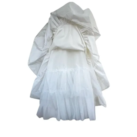Vintage Ivory Long Petticoat with tiered Ruffles and Crinoline