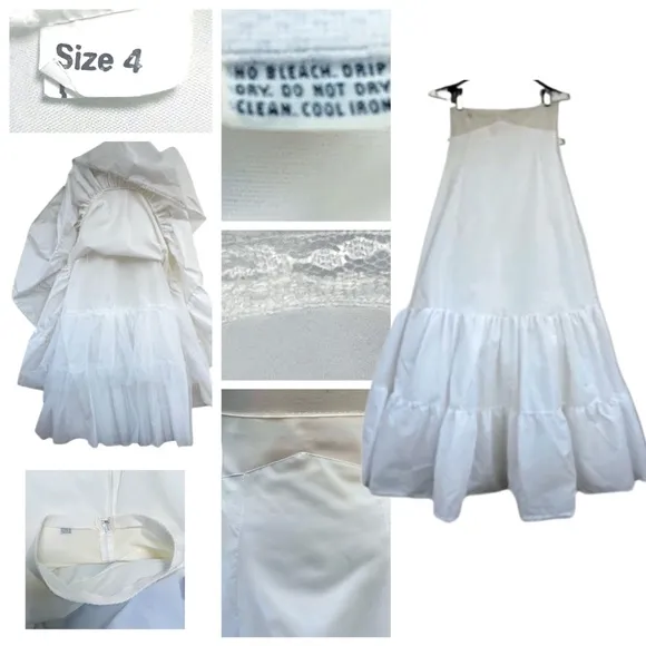 Vintage Ivory Long Petticoat with tiered Ruffles and Crinoline