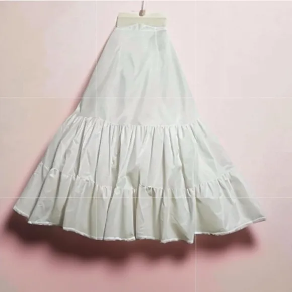 Vintage Ivory Long Petticoat with tiered Ruffles and Crinoline