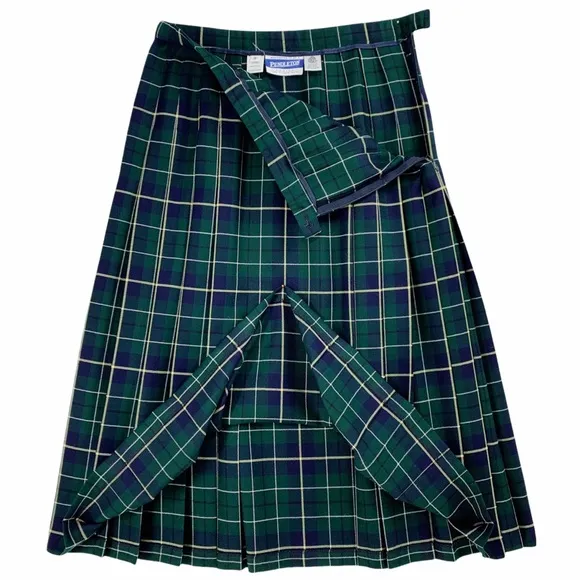 Vintage Pendleton Green Plaid Pleated Skirt with Flat Front Panel