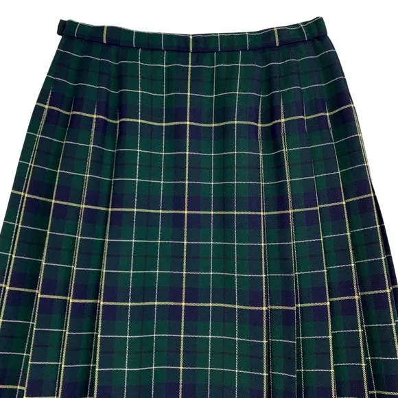 Vintage Pendleton Green Plaid Pleated Skirt with Flat Front Panel