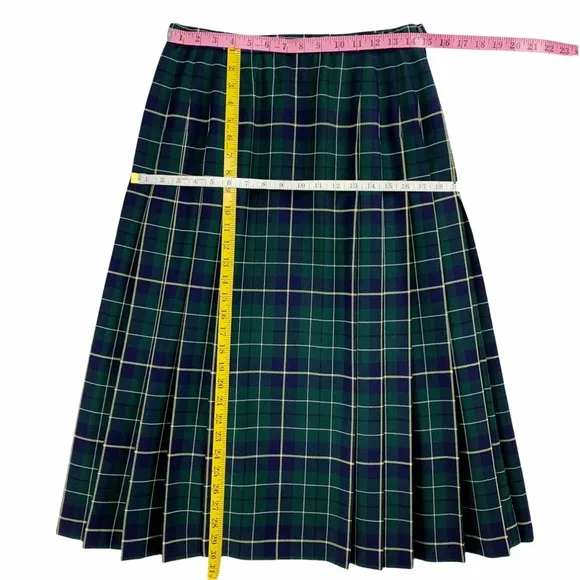 Vintage Pendleton Green Plaid Pleated Skirt with Flat Front Panel