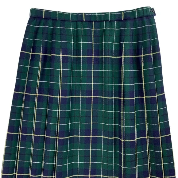 Vintage Pendleton Green Plaid Pleated Skirt with Flat Front Panel