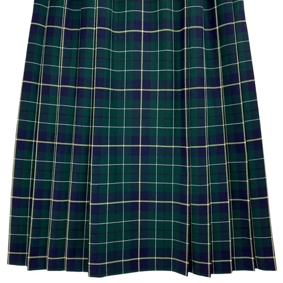 Vintage Pendleton Green Plaid Pleated Skirt with Flat Front Panel