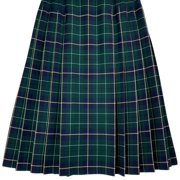Vintage Pendleton Green Plaid Pleated Skirt with Flat Front Panel