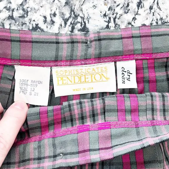Vintage Pendleton High Waisted Box Pleated Plaid Skirt
