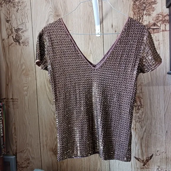 VNTG 90s Cache Glass Bead Embellished Brown Skirt Set Size Small