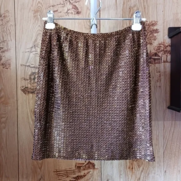 VNTG 90s Cache Glass Bead Embellished Brown Skirt Set Size Small