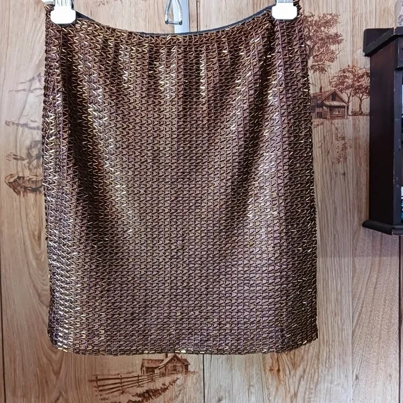 VNTG 90s Cache Glass Bead Embellished Brown Skirt Set Size Small