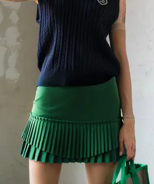 [Warehouse Sale] BENECIA 12 Wave Pleated Skirt - Green