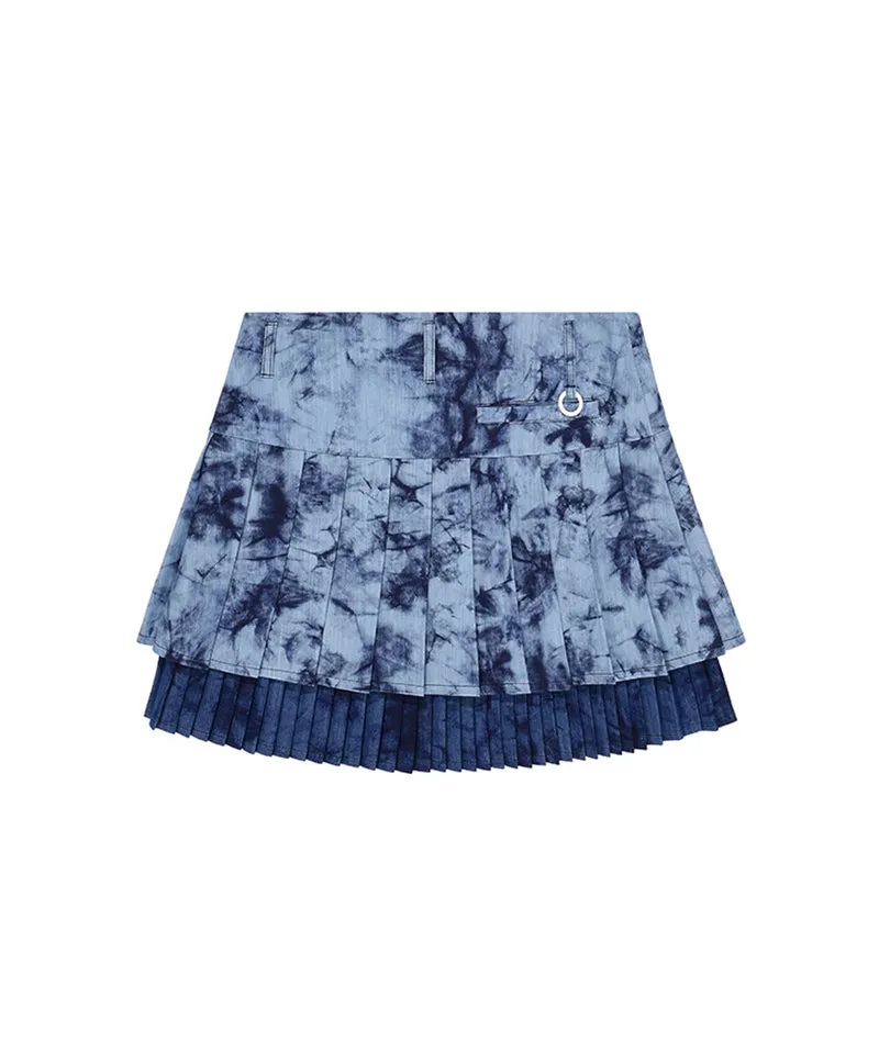 [Warehouse Sale] CHUCUCHU Marble Double Pleated Skirt - Navy
