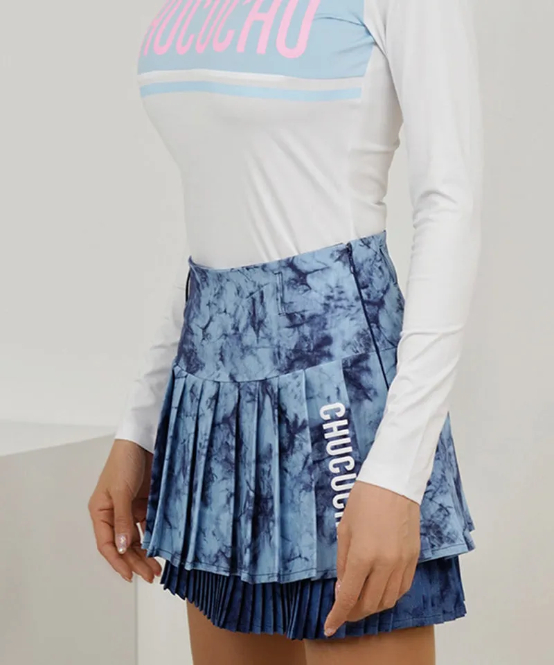 [Warehouse Sale] CHUCUCHU Marble Double Pleated Skirt - Navy