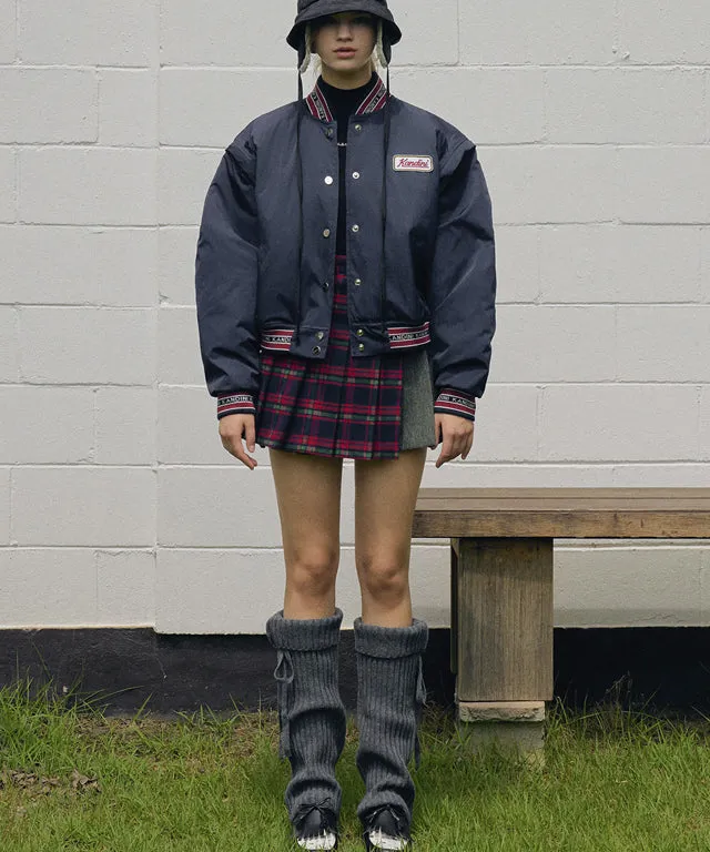 [Warehouse Sale] KANDINI Mixed Check Pleats Skirt - Navy