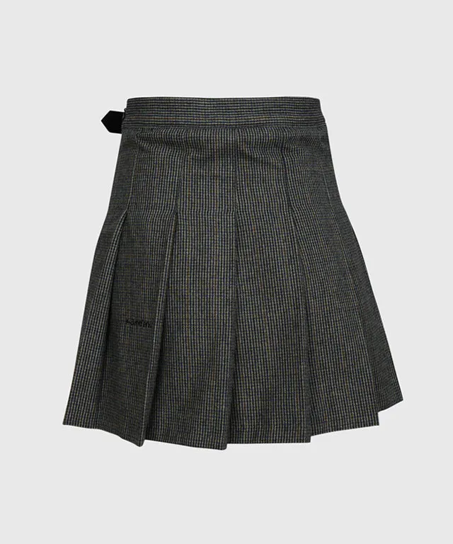 [Warehouse Sale] KANDINI Mixed Check Pleats Skirt - Navy