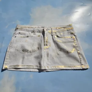 White &amp; Gold Flake Denim Mini Skirt Y2k Mini Skirt 90s Doll Bratz