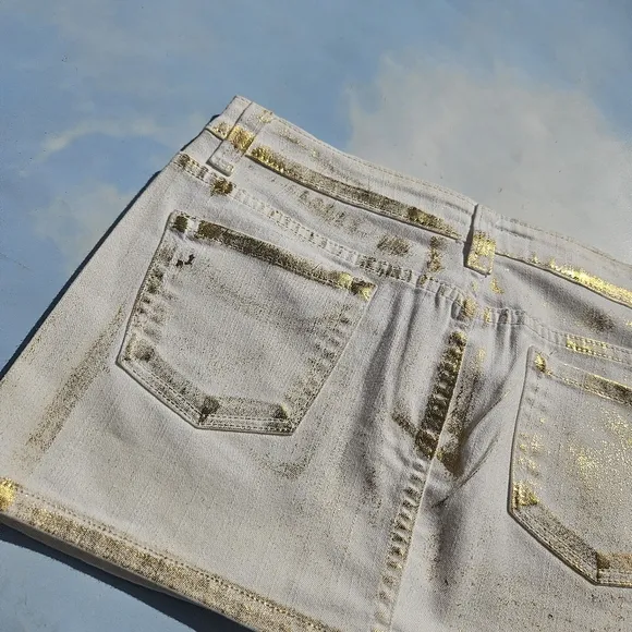 White &amp; Gold Flake Denim Mini Skirt Y2k Mini Skirt 90s Doll Bratz