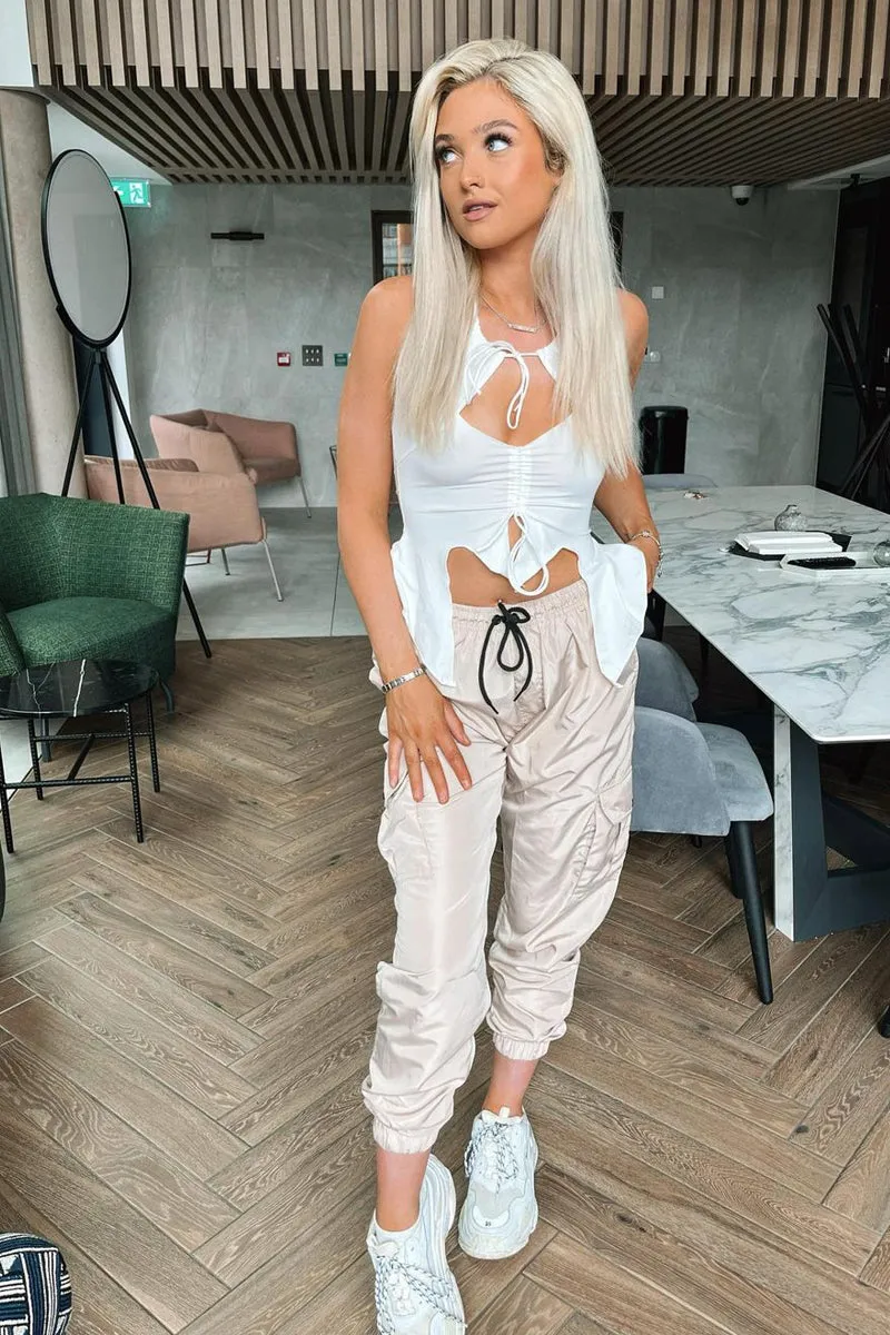 White Halter Neck Cut Out Hem Crop Top - Alessa