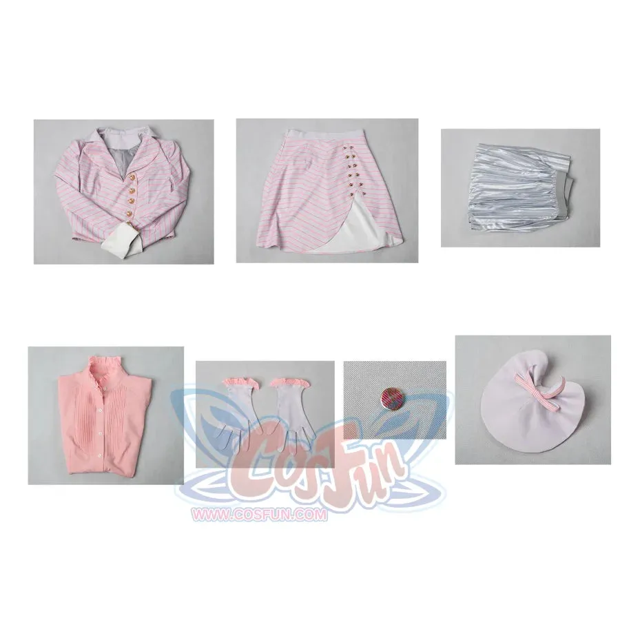Witch Cosplay Costume Pink and White Striped Fashion Suit Pleated Skirt FY0091