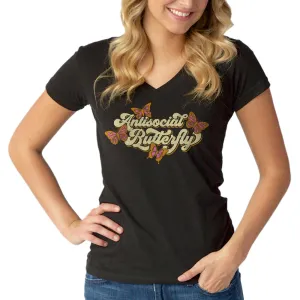 Women's Antisocial Butterfly Vneck T-Shirt