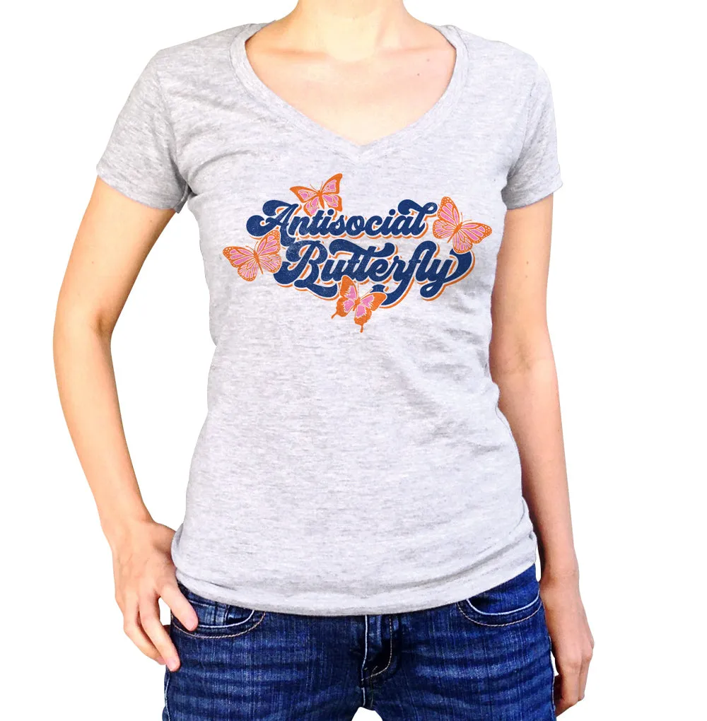 Women's Antisocial Butterfly Vneck T-Shirt