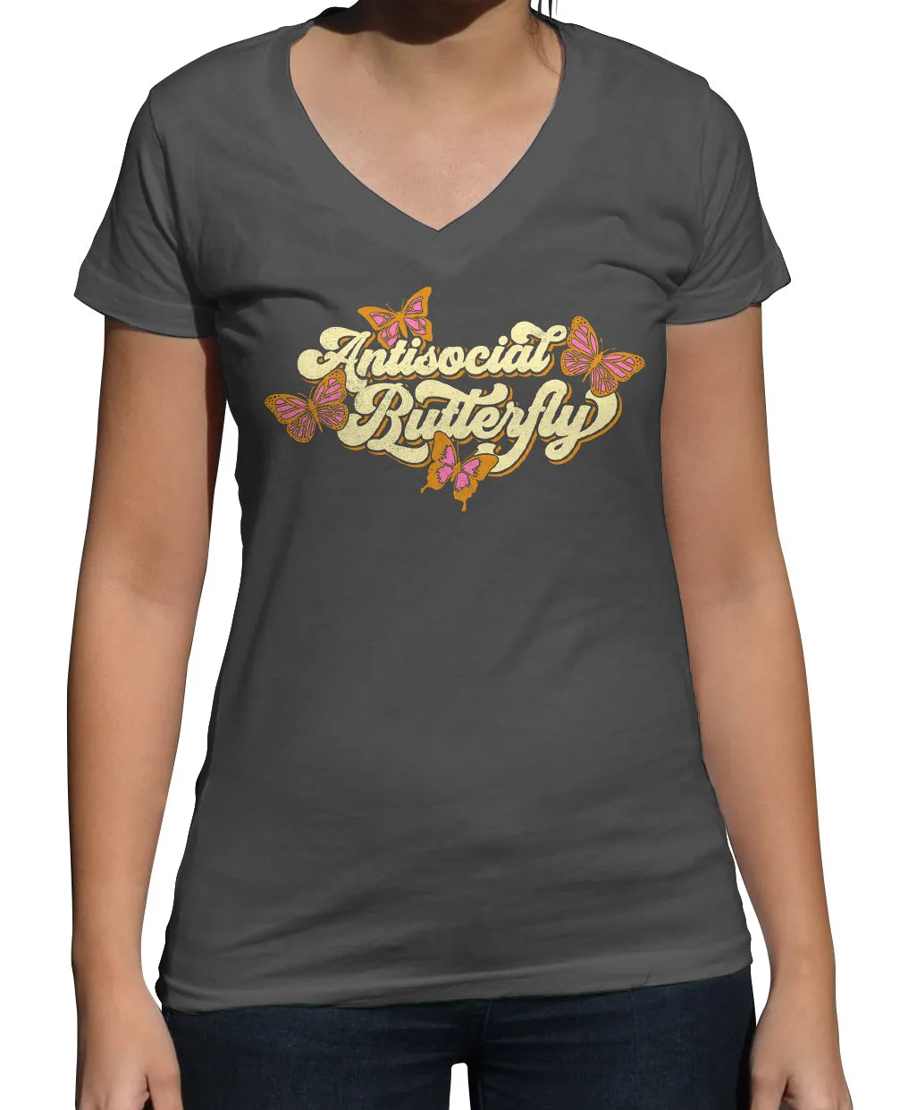 Women's Antisocial Butterfly Vneck T-Shirt