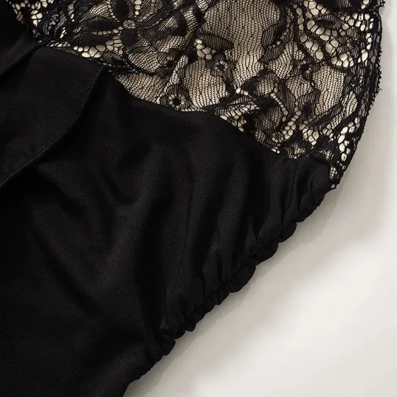 Womens Backless Lace Pleated Sheath Dress - Halter Ruffled Autumn Winter Fashion
