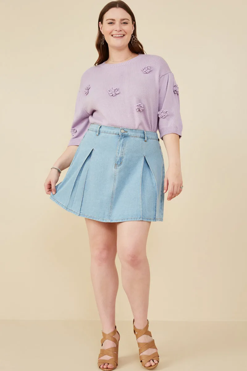 Womens Box Pleated Washed Denim Skirt
