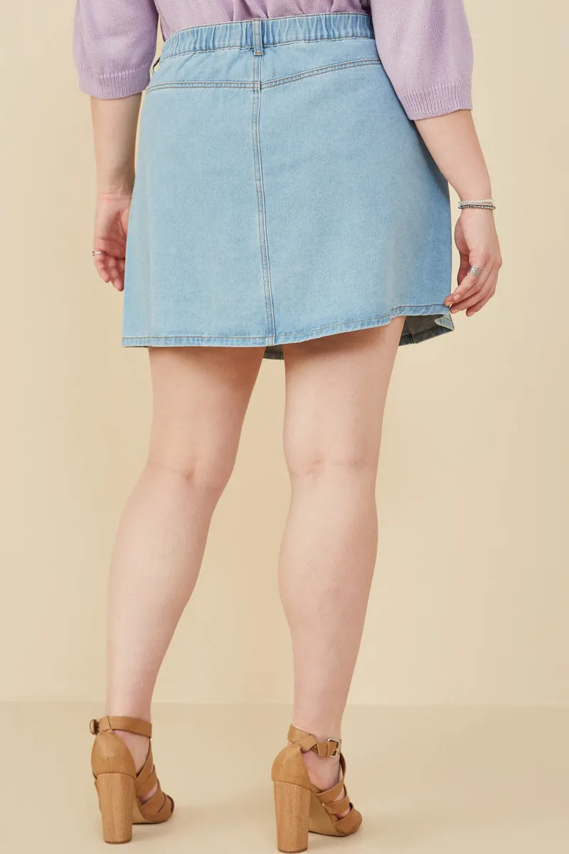Womens Box Pleated Washed Denim Skirt