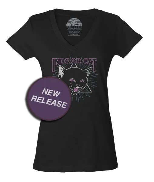 Women's Indoor Cat Vneck T-Shirt