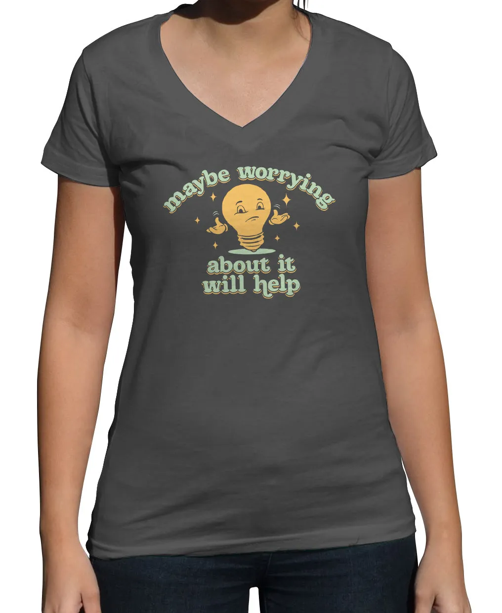 Women's Maybe Worrying About It Will Help Anxiety Vneck T-Shirt