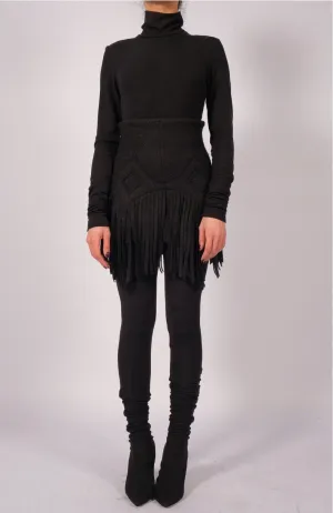Wool Mini Skirt with Fringes
