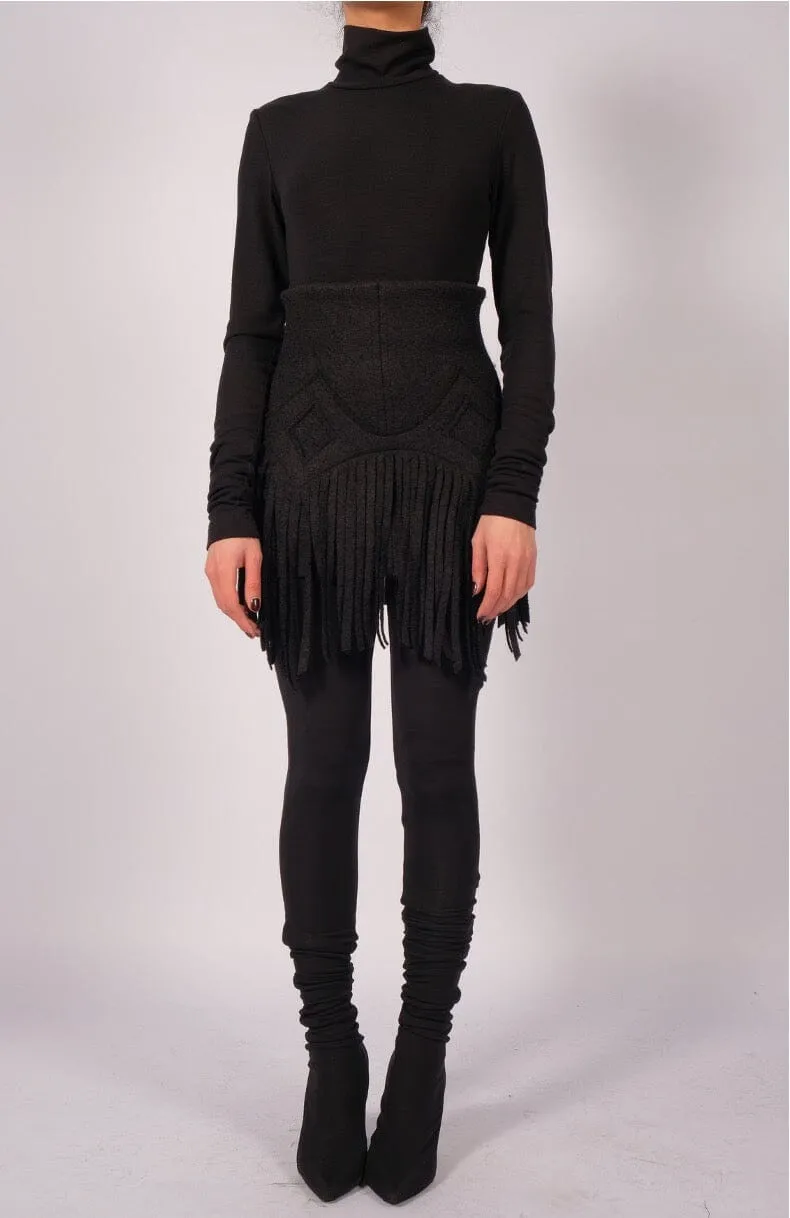 Wool Mini Skirt with Fringes