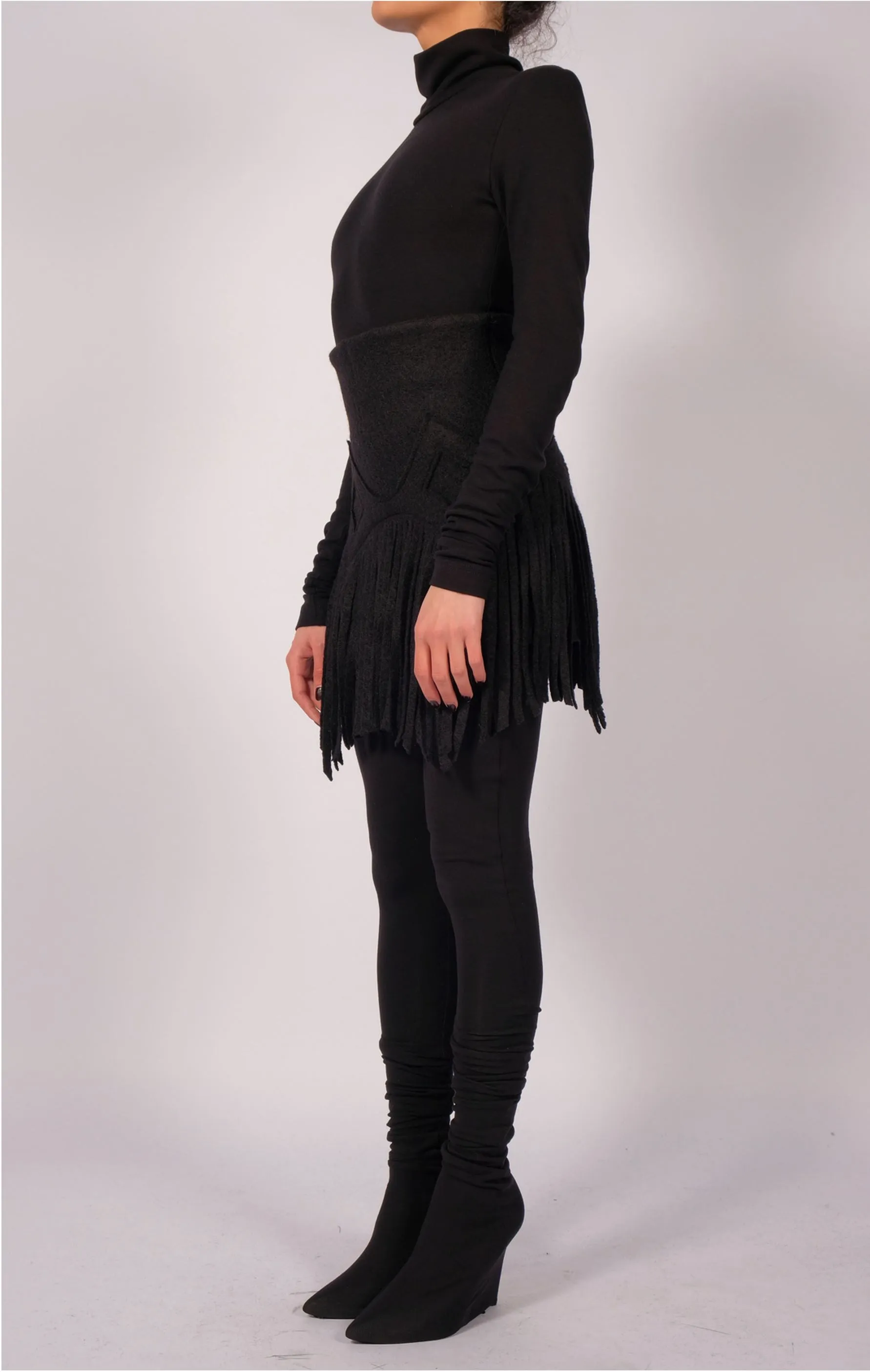 Wool Mini Skirt with Fringes