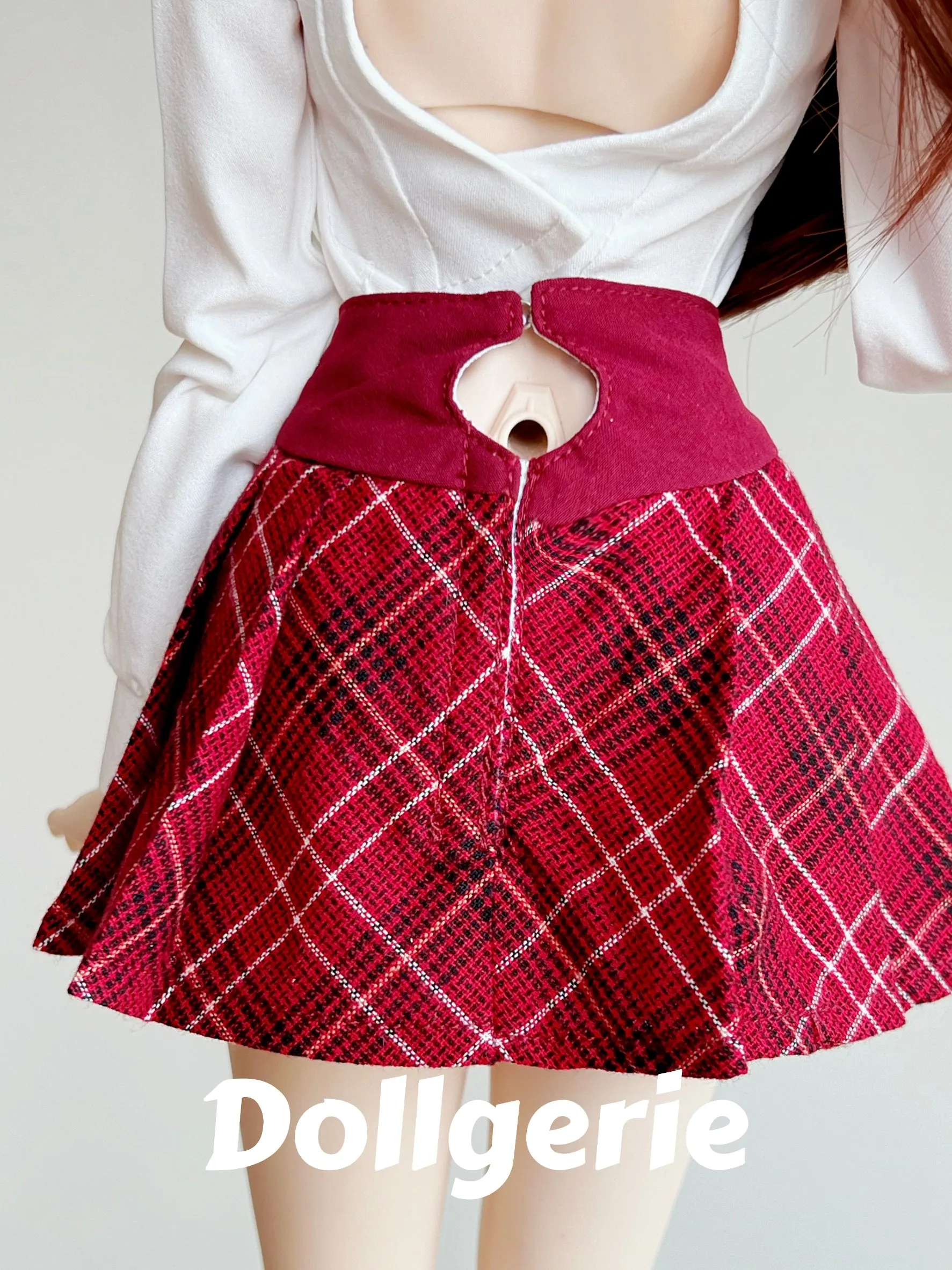 XL White Blouse and Burgundy Pleated Mini Skirt Set for SmartDoll or DD